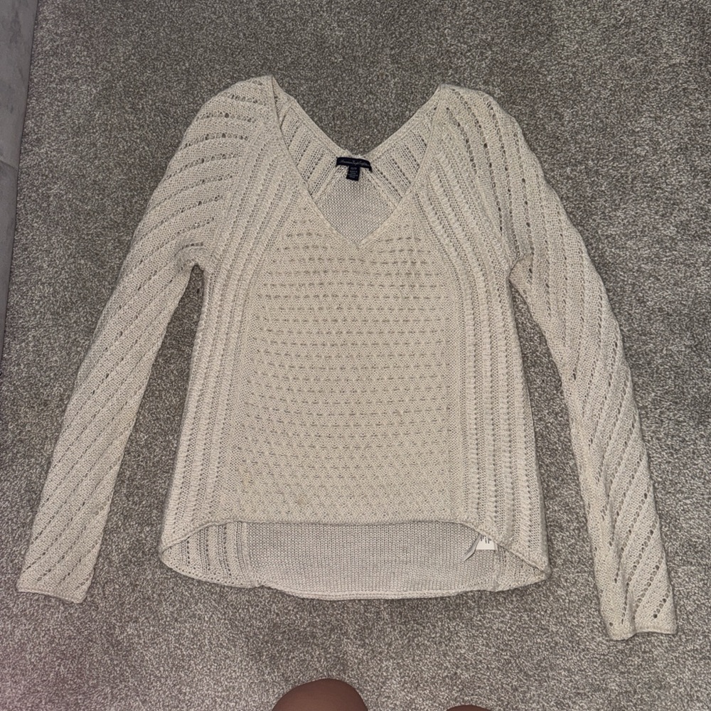 American Eagle Outfitters Cream V-Neck Sweater